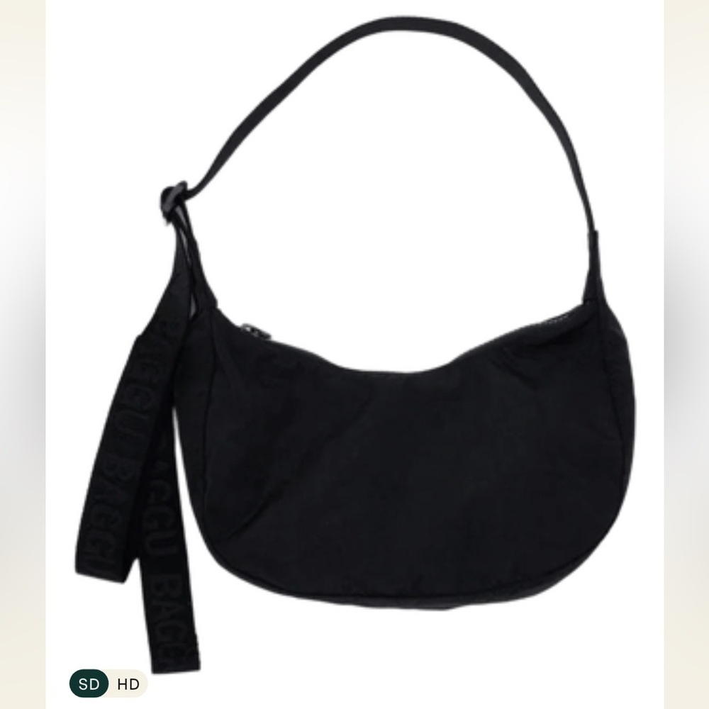 BAGGU Black Small Nylon Crescent Shoulder Bag